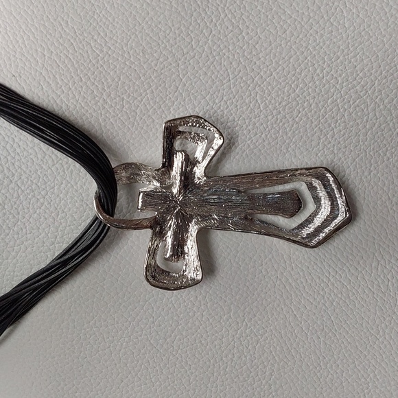Colorful Cross Pendant Necklace on Multi-Strand Black Cord - Picture 6 of 10